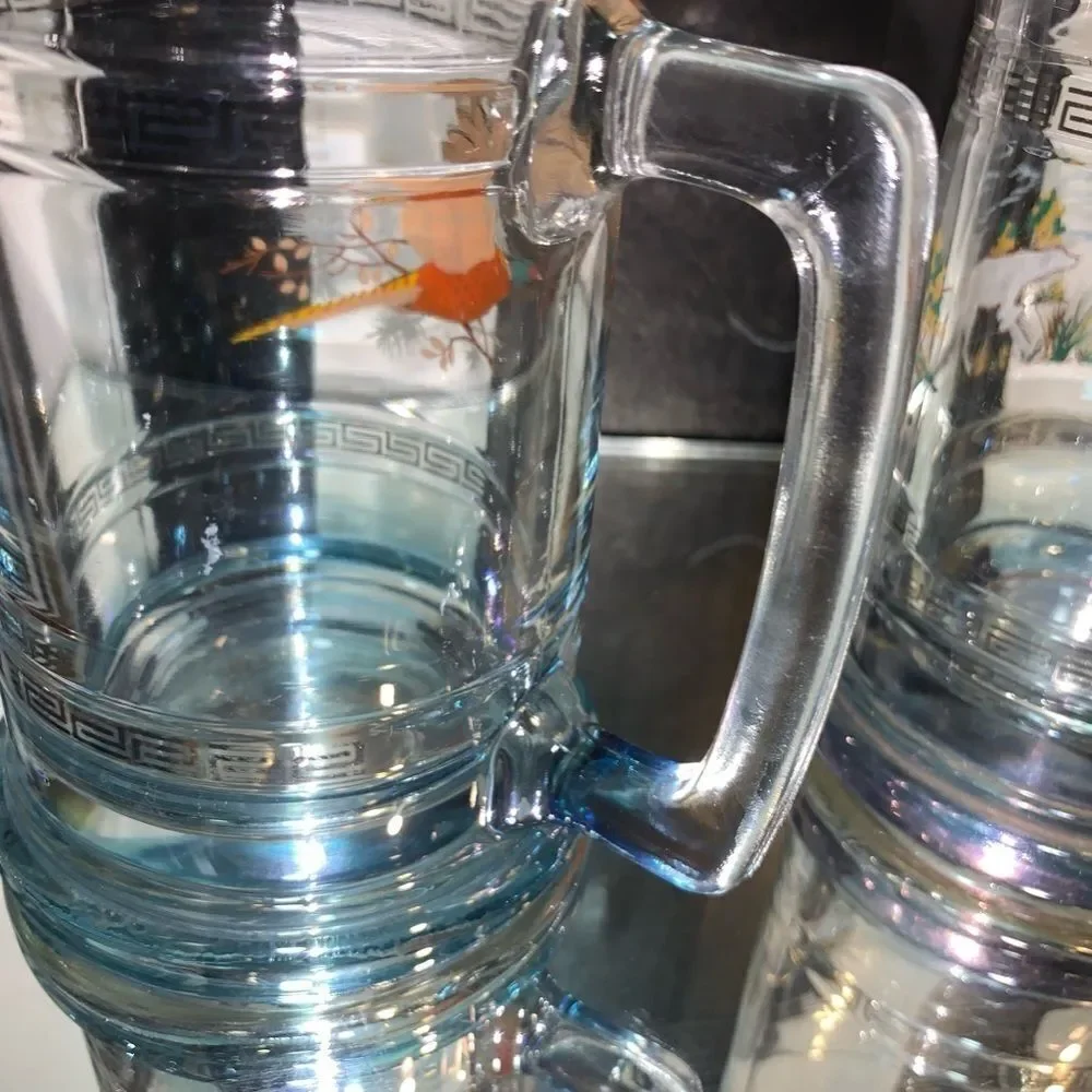 Vintage Pair of Hunting Vibe Clear Glass Beer Coffee Drink Mug With Handle
